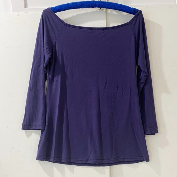 Justfitsu Womens Top Off The Shoulder Periwinkle Blue Long Sleeves Blouse L - Picture 3 of 5